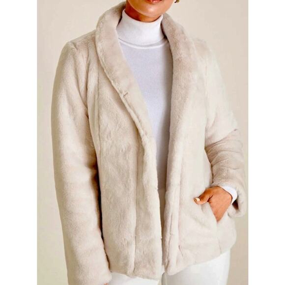 CHICOS Satin Floral Reversible Faux Fur Jacket Vintage Ivory Sz 2/Large NWT $169 - Picture 2 of 8